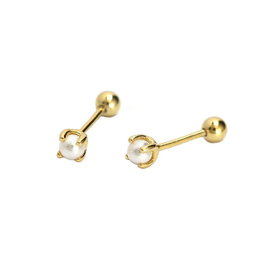 Pearl Ball Back Stud in Gold - Pair