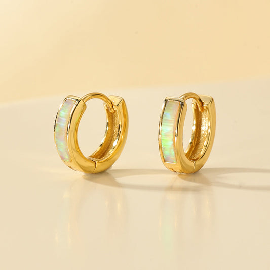 Rectangle Opal Inlay Hoop Gold Earrings