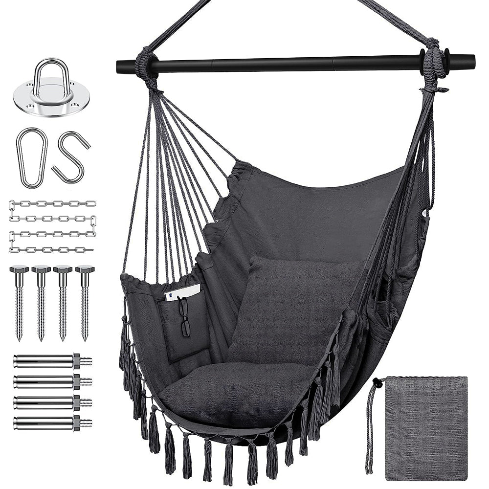 HYPERANGER Hammock Chair Hanging Rope Swing with 2 Cushions_1