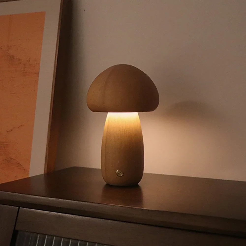 Wooden Mushroom LED Night Light for Bedroom - USB Rechargeable_4