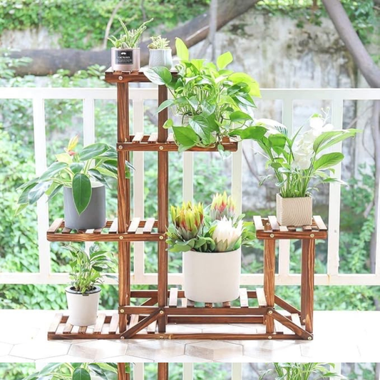 6 Tiered Wood Plant Flower Stand Shelf Planter Pots_0