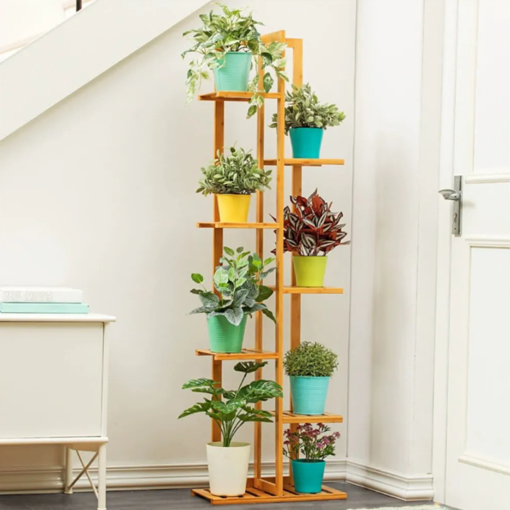 5/6 Pot Vertically Bamboo Flower Shelf Rack Pots Display Corner Shelving_4