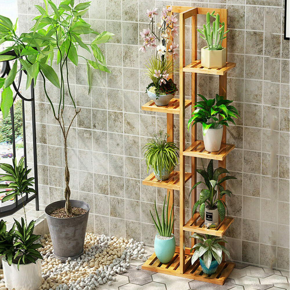 5/6 Pot Vertically Bamboo Flower Shelf Rack Pots Display Corner Shelving_3