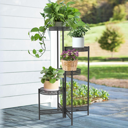 4 Tier Metal Flower Pot Rack Corner Shelving Storage Shelf_0