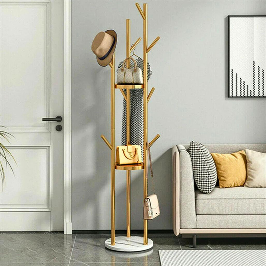 Heavy Duty Marble Coat Rack Stand Gold Metal Tall Clothes Rail Hanger_0