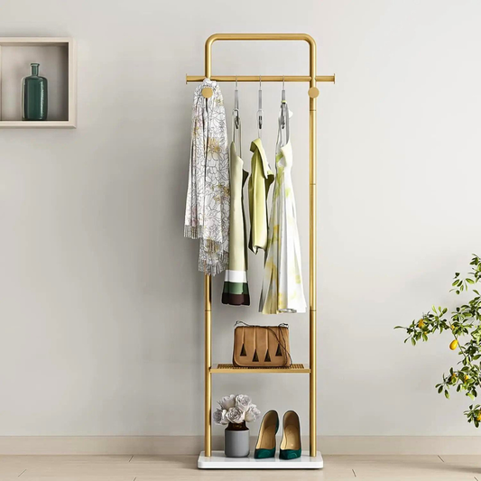 Heavy Duty Gold Pole Clothing Rack with Granite Stone Base_0