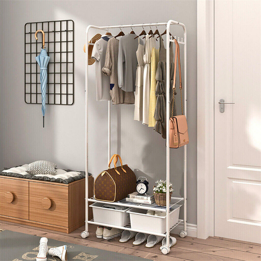 Heavy Duty Industrial Pipe Clothes Rack with Wheels_0