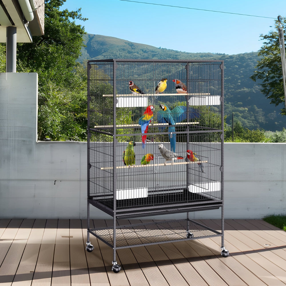 Premium Standing Bird Cage with Rolling Stand Durable Carbon Steel Design_0